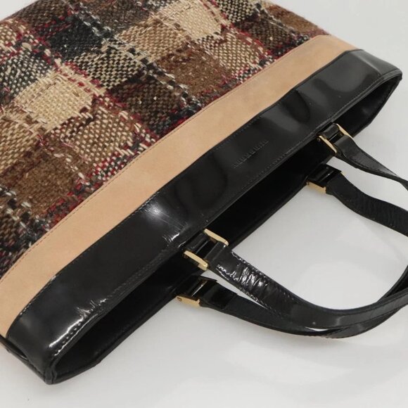 BURBERRY Nova Check Hand Bag Wool Brown Gold black - Picture 6 of 16